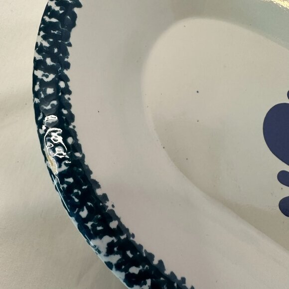 Stoneware Heart shaped Pie/Cake Baking Dish; Blue & White Glazed Ceramic Vintage - Picture 8 of 8